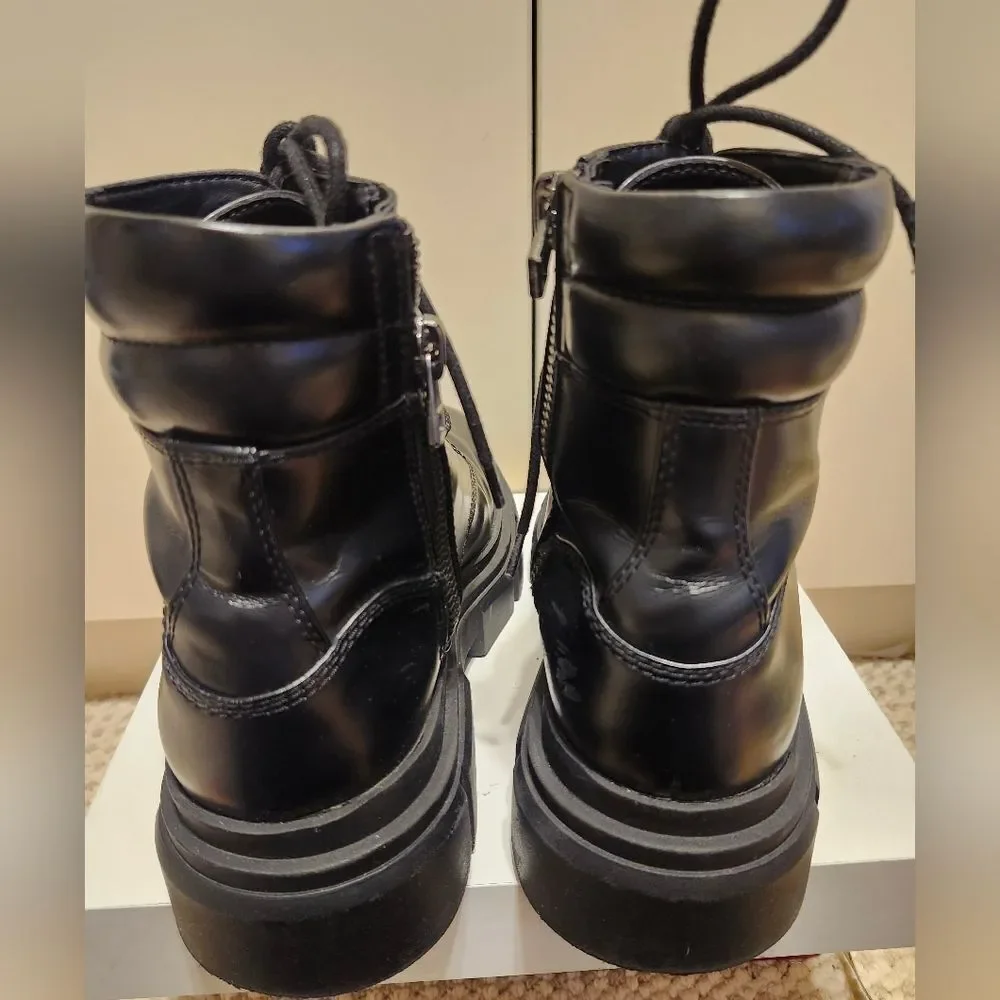 Rare ZARA Black Vegan Leather Lace-Up Chunky Platform Combat Ankle Boots Sz.9/40